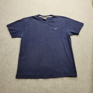 Vintage 90’s Nike Navy Blue Mini Swoosh Logo T-shirt Men’s Size XL